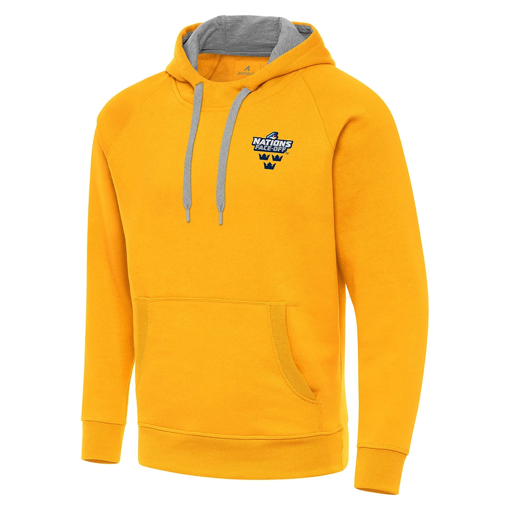 Men's Antigua Gold Sweden Hockey 2025 4 Nations Face Off Victory Pullover Hoodie