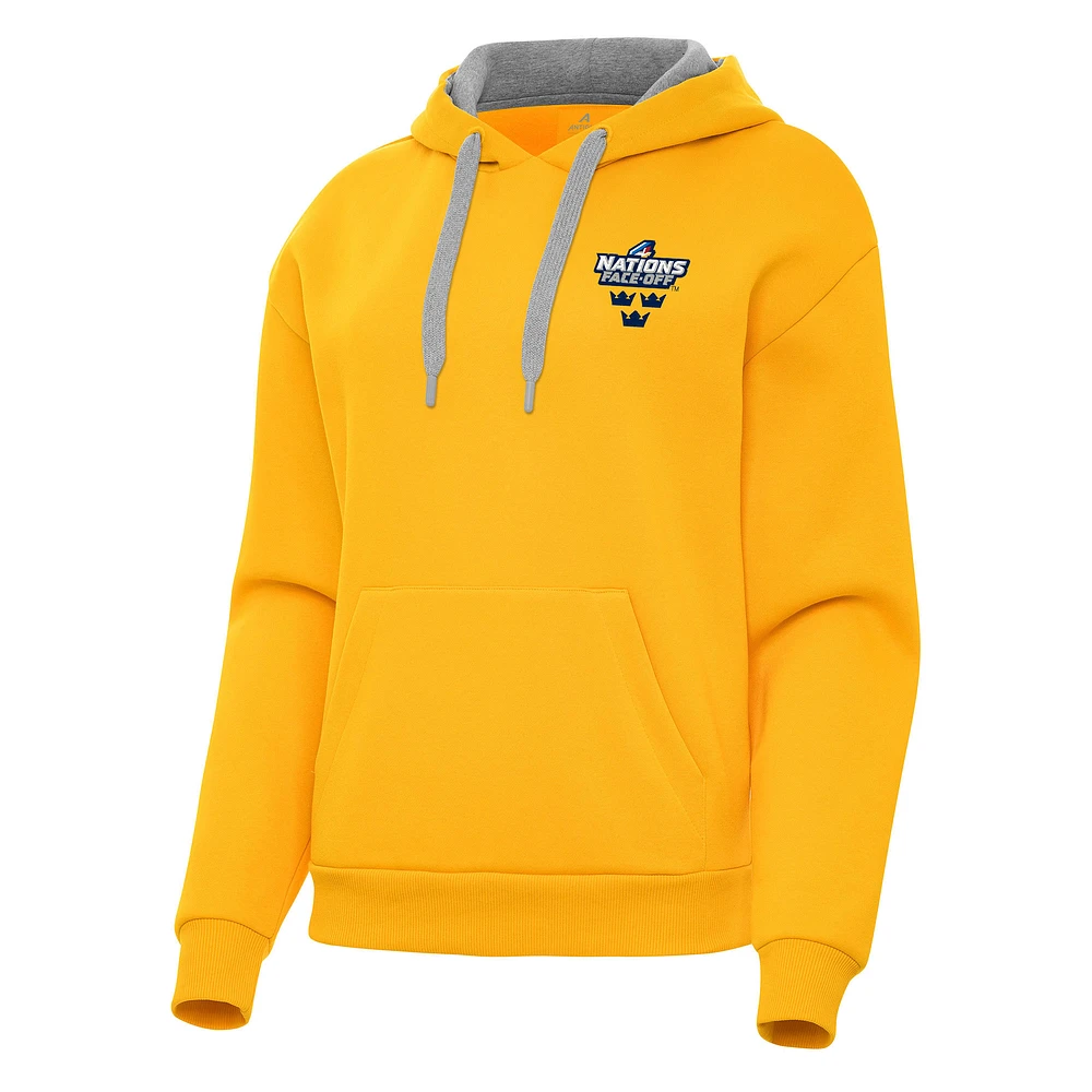 Women's Antigua Gold Sweden Hockey 2025 4 Nations Face Off Victory Pullover Hoodie