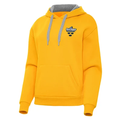Women's Antigua Gold Sweden Hockey 2025 4 Nations Face Off Victory Pullover Hoodie