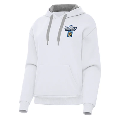 Women's Antigua White Finland Hockey 2025 4 Nations Face Off Victory Pullover Hoodie