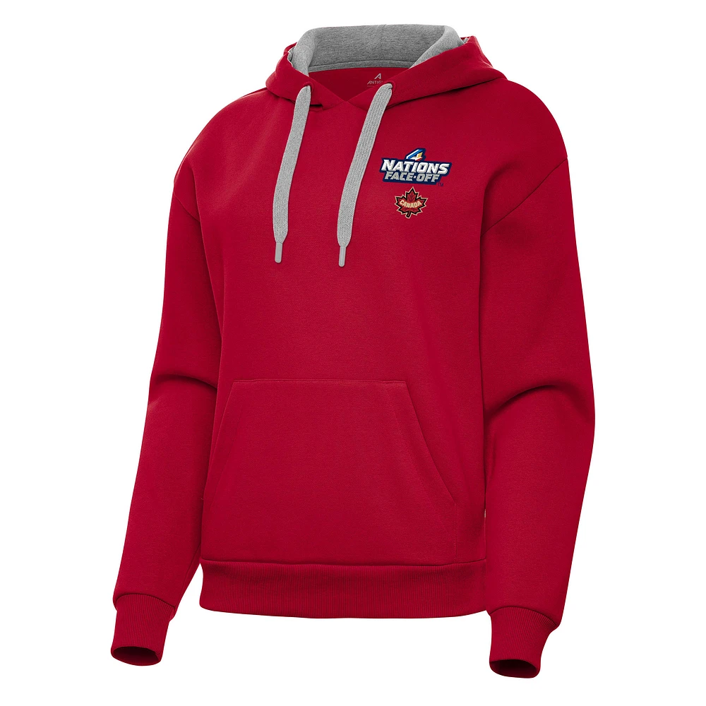 Women's Antigua Red Hockey Canada 2025 4 Nations Face Off Victory Pullover Hoodie