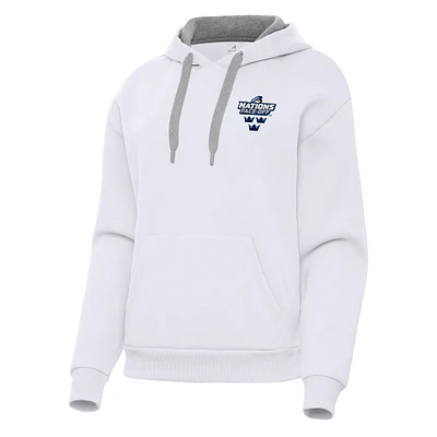 Women's Antigua White Sweden Hockey 2025 4 Nations Face Off Victory Pullover Hoodie