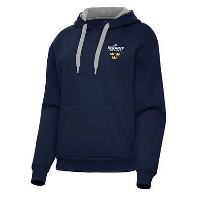 Women's Antigua Navy Sweden Hockey 2025 4 Nations Face Off Victory Pullover Hoodie