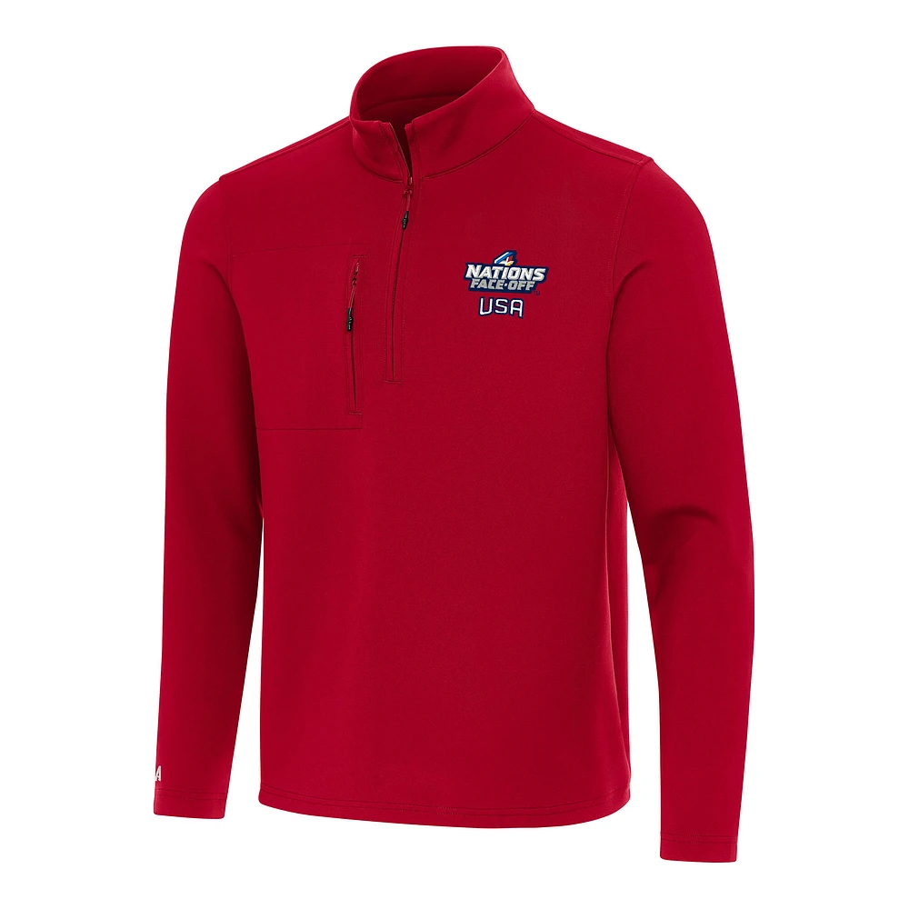 Men's Antigua Red USA Hockey 2025 4 Nations Face Off Insider Quarter-Zip Top