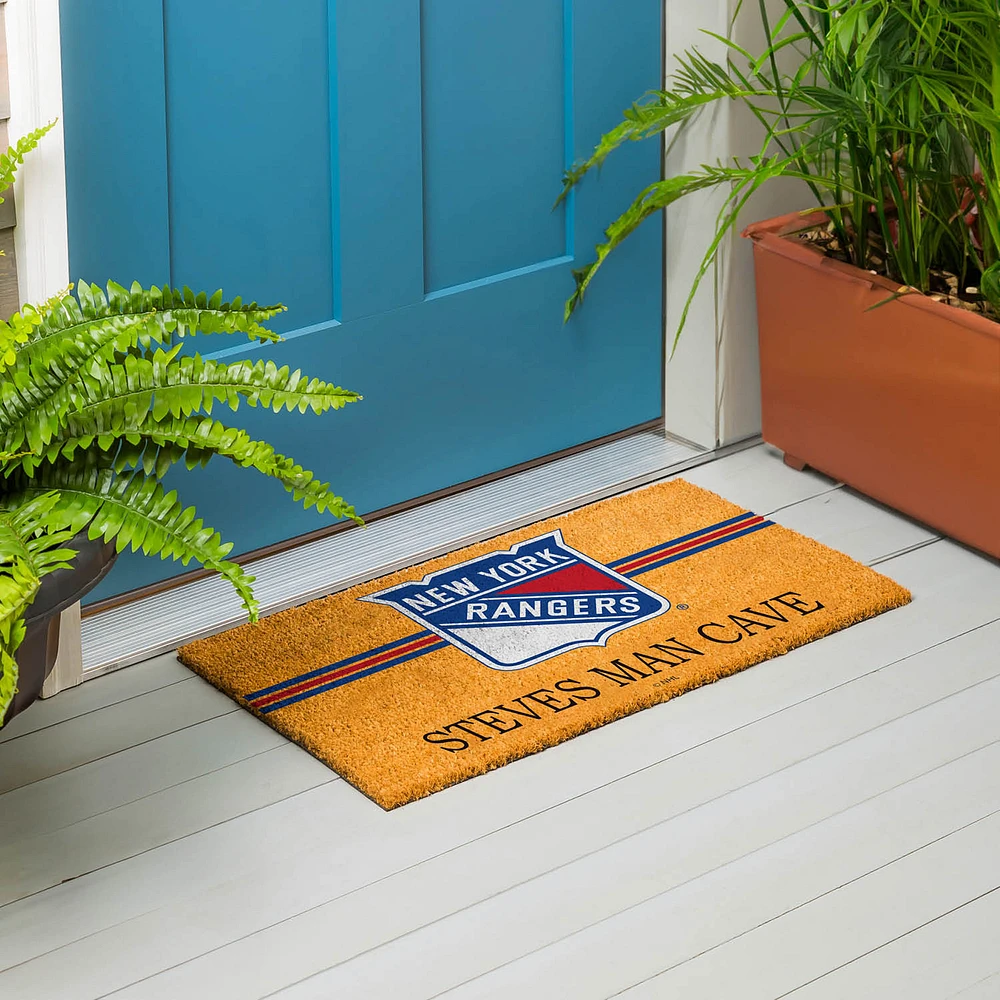 New York Rangers 28" x 16" Personalized Team Logo Outdoor Coir Mat