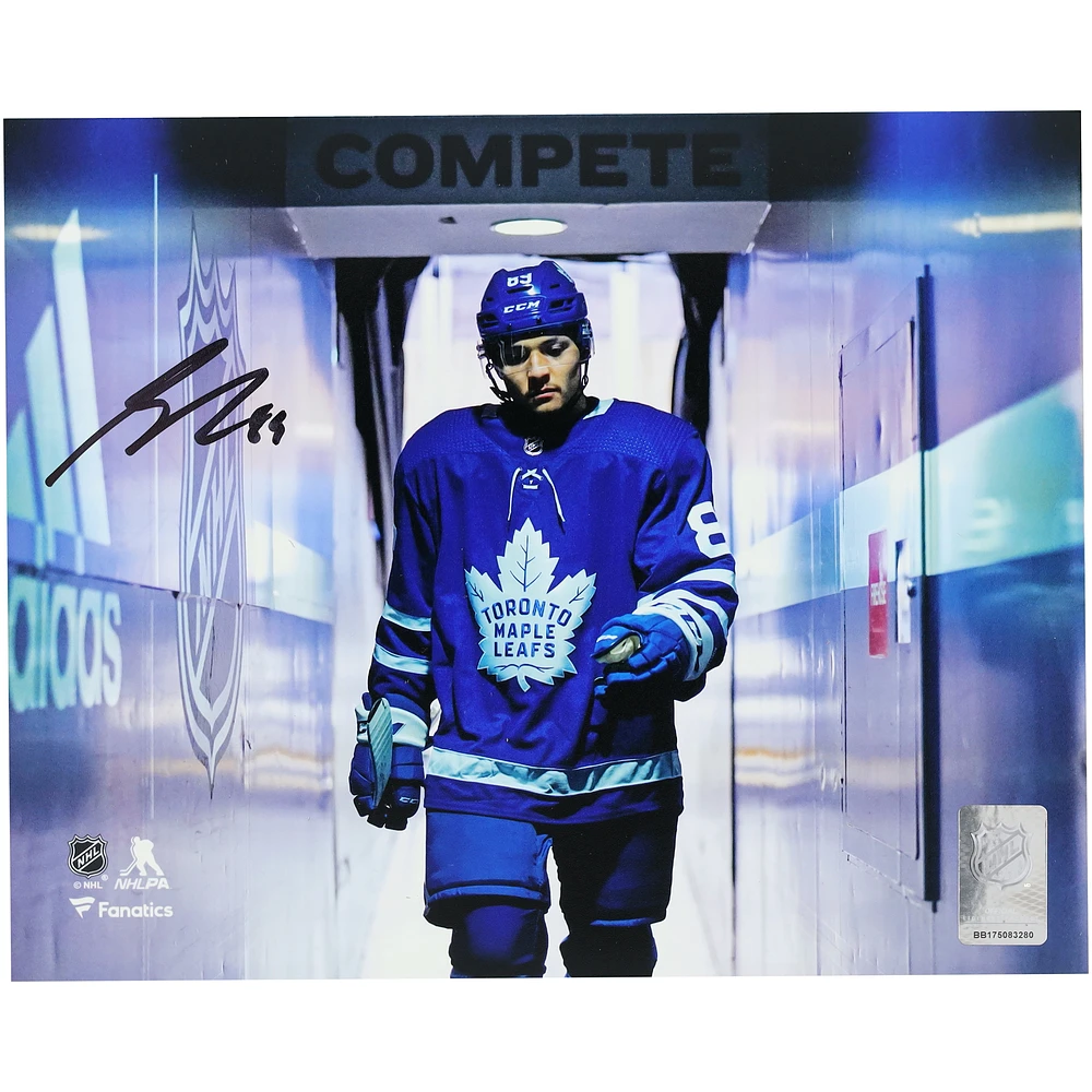Nick Robertson Toronto Maple Leafs Autographed 8" x 10" Blue Jersey Walking Down the Tunnel Photograph