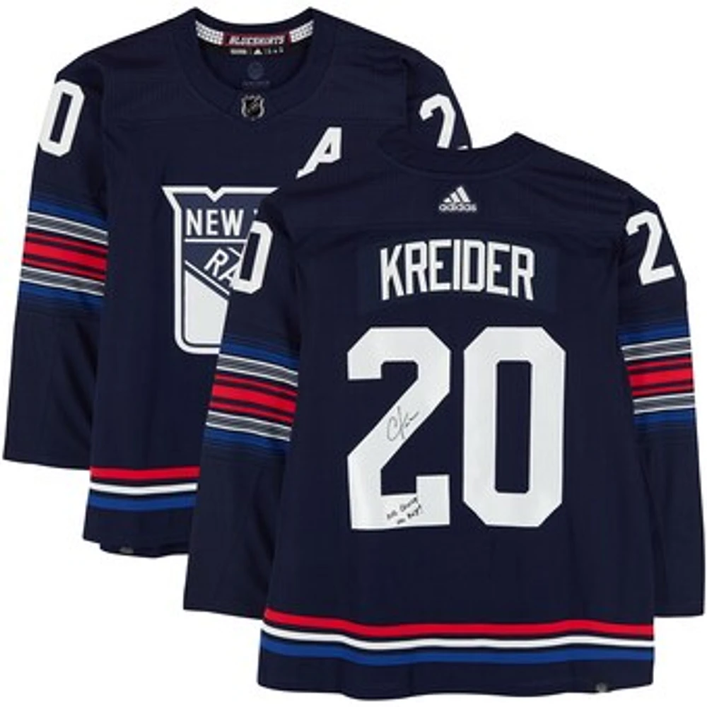 Chris Kreider New York Rangers Autographed Navy Alternate adidas Authentic Jersey with "No Quit in NY!" Inscription