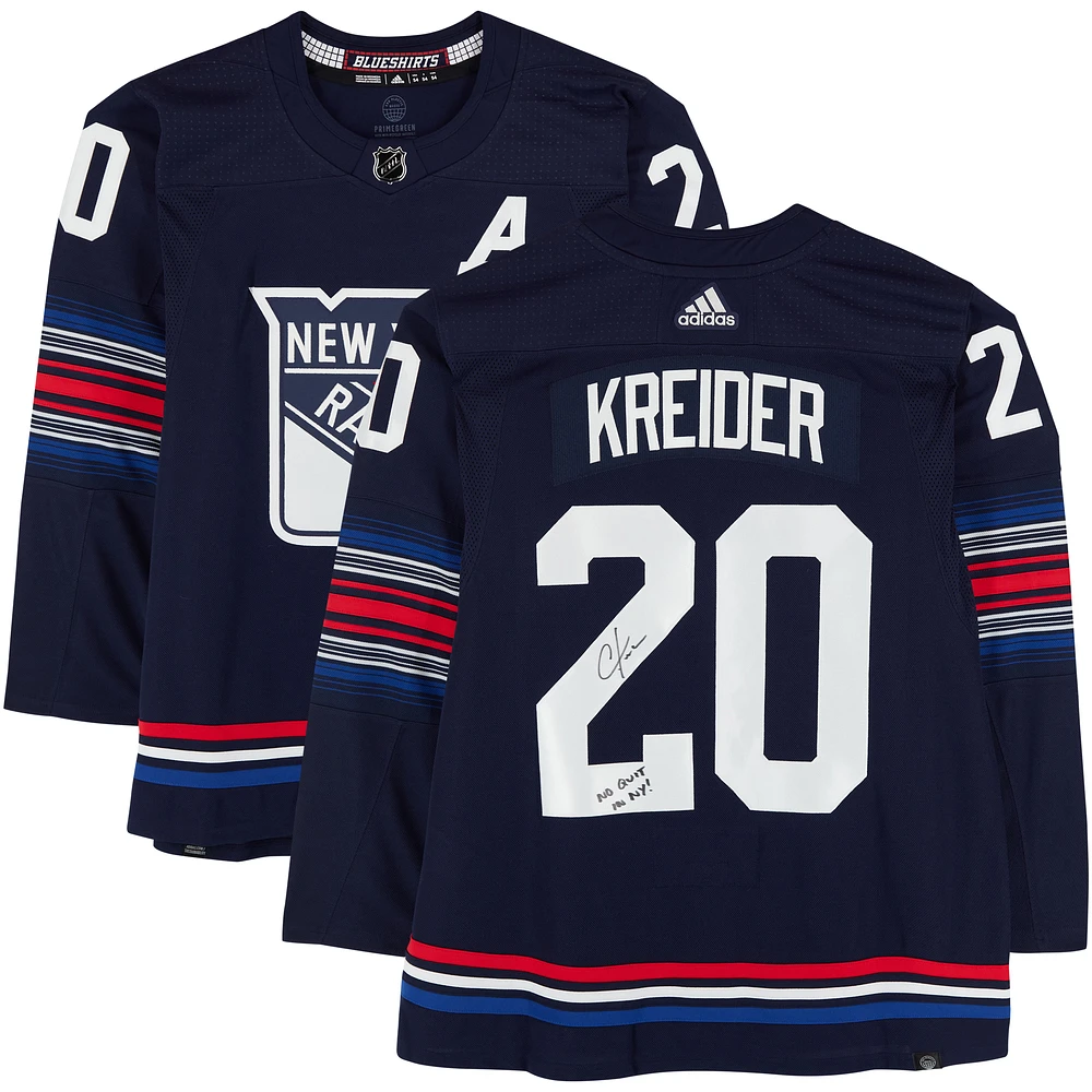 Chris Kreider New York Rangers Autographed Navy Alternate adidas Authentic Jersey with "No Quit in NY!" Inscription