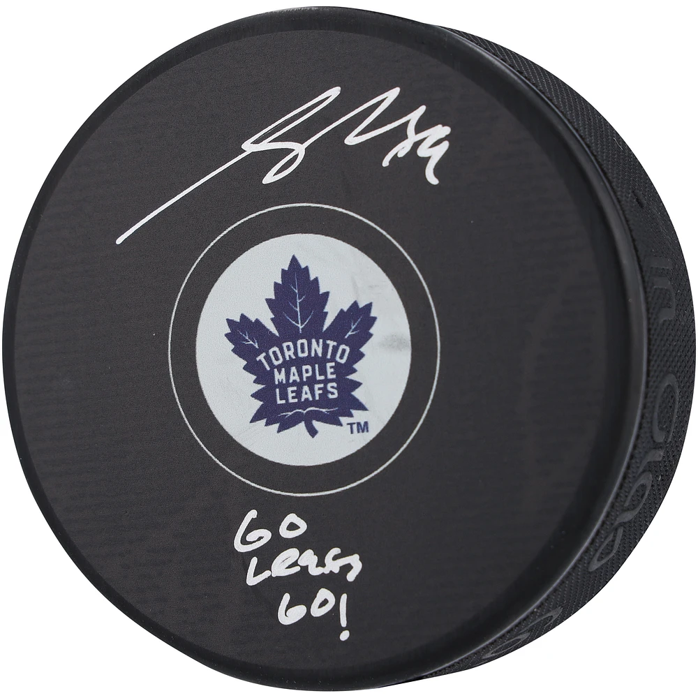 Nick Robertson Toronto Maple Leafs Autographed Hockey Puck with "Go Leafs Go!" Inscription