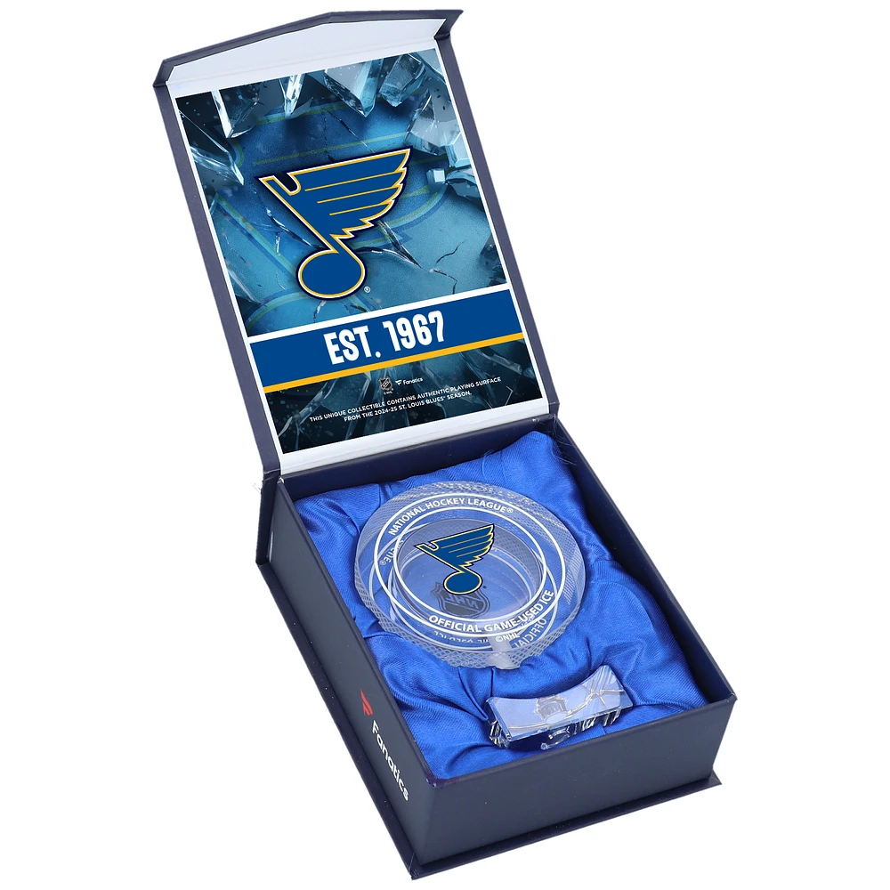 St. Louis Blues Crystal Puck - Filled with Home Ice from the 2024-25 Season
