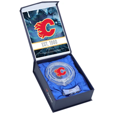 Calgary Flames Crystal Puck - Filled with Home Ice from the 2024-25 Season