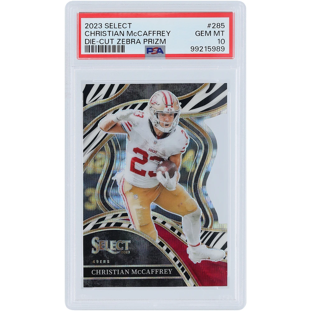 Christian McCaffrey San Francisco 49ers 2023 Panini Select Zebra Die Cut Case Hit #285 PSA Authenticated 10 Card