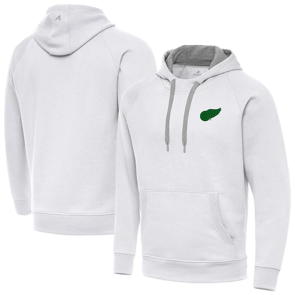 Men's Antigua White Detroit Red Wings St. Patrick's Day Victory Pullover Hoodie