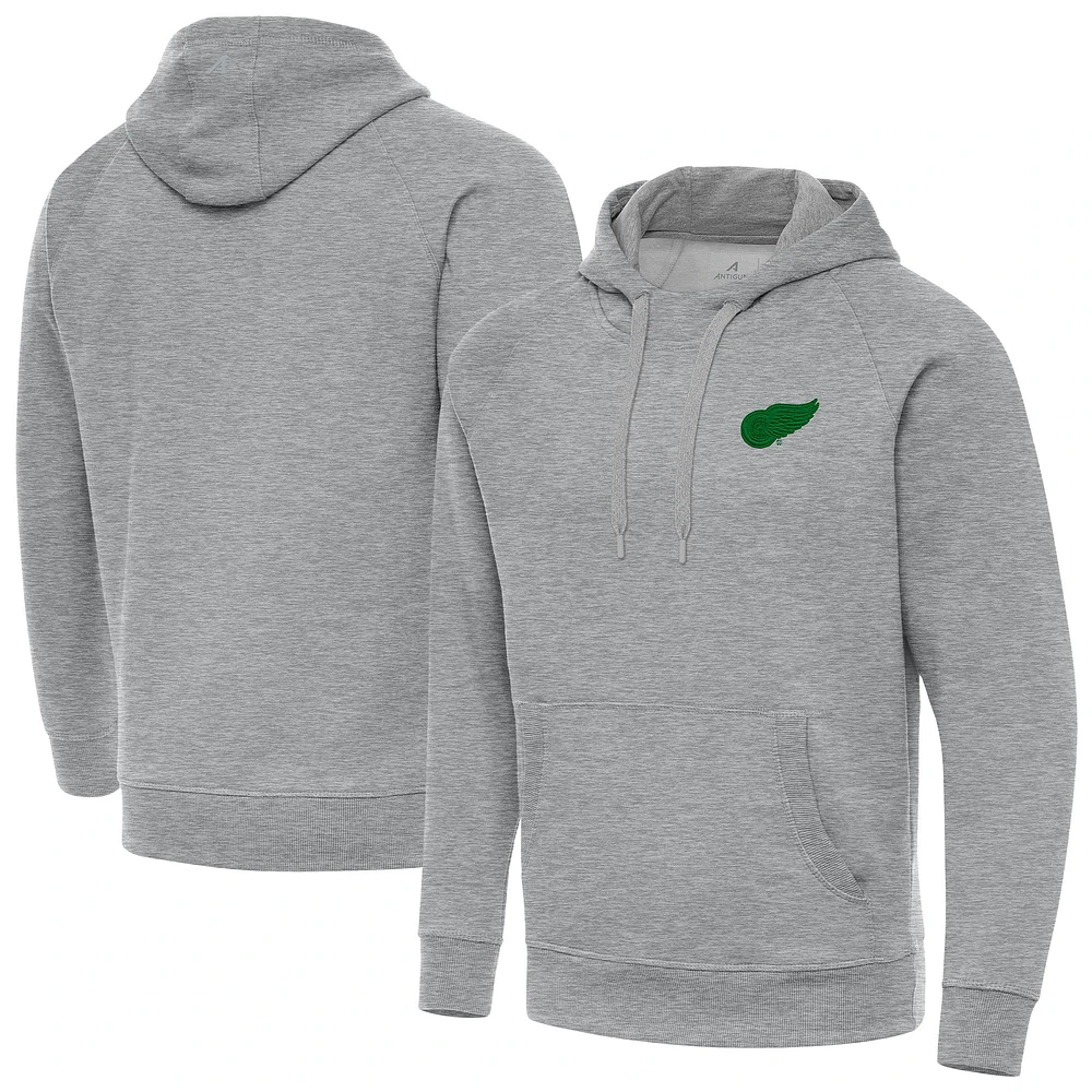Men's Antigua Heather Gray Detroit Red Wings St. Patrick's Day Victory Pullover Hoodie
