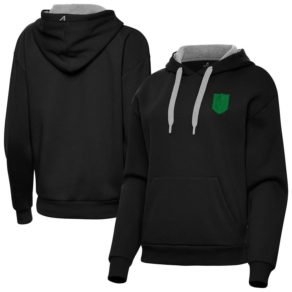 Women's Antigua Black Vegas Golden Knights St. Patrick's Day Victory Pullover Hoodie