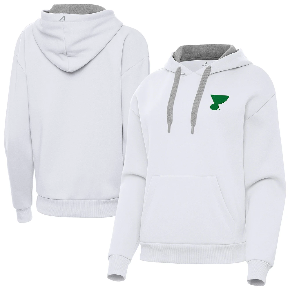 Women's Antigua White St. Louis Blues Patrick's Day Victory Pullover Hoodie