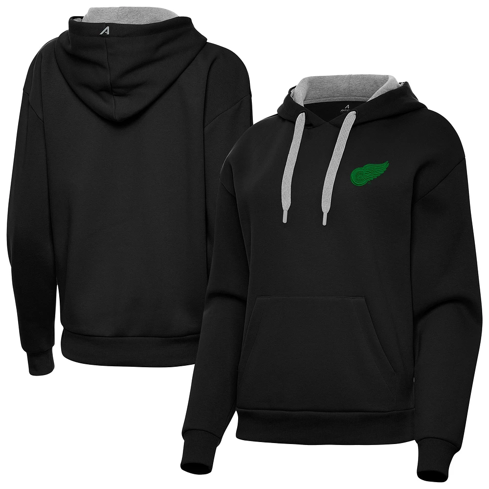 Women's Antigua Black Detroit Red Wings St. Patrick's Day Victory Pullover Hoodie