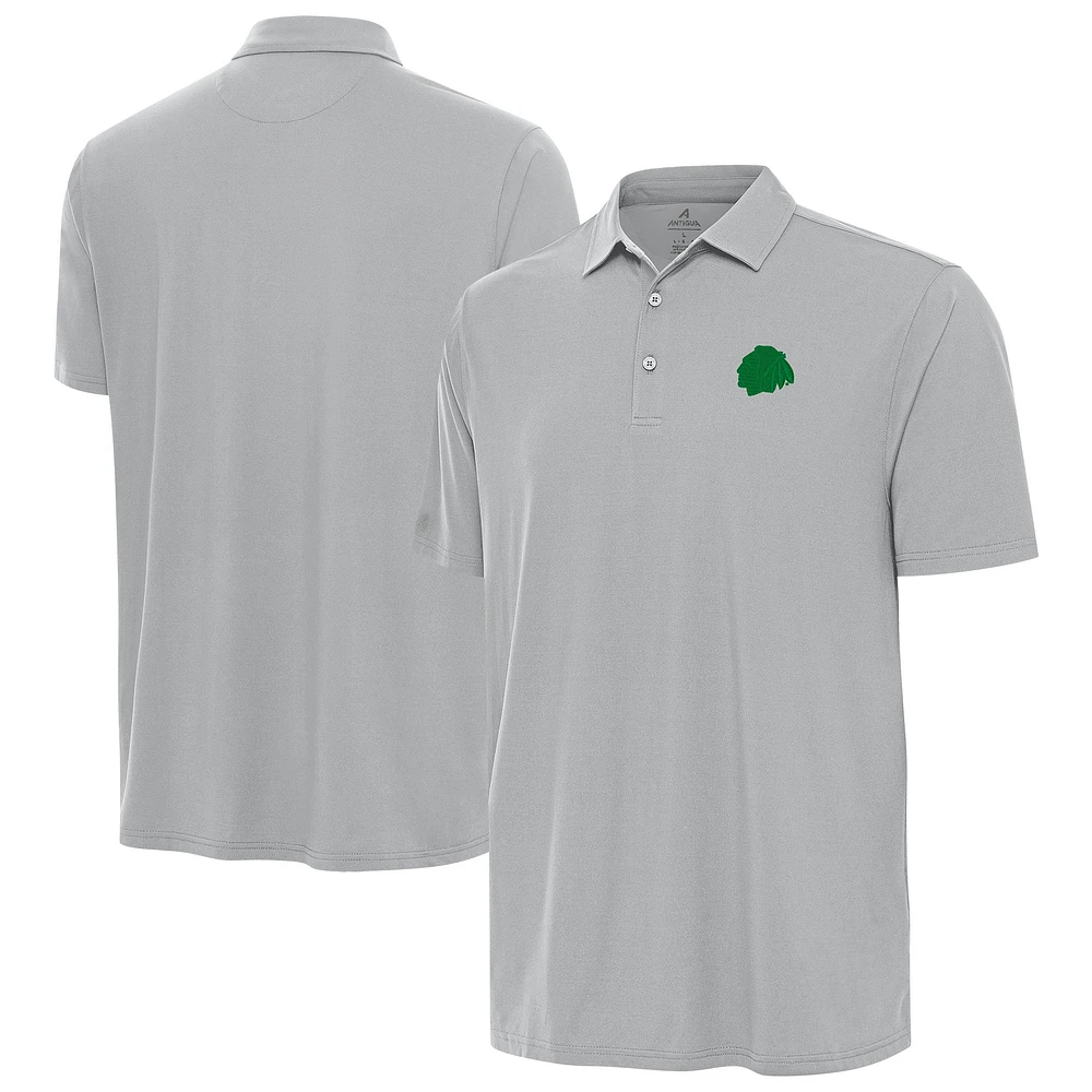 Men's Antigua Gray Chicago Blackhawks St. Patrick's Day Era Polo