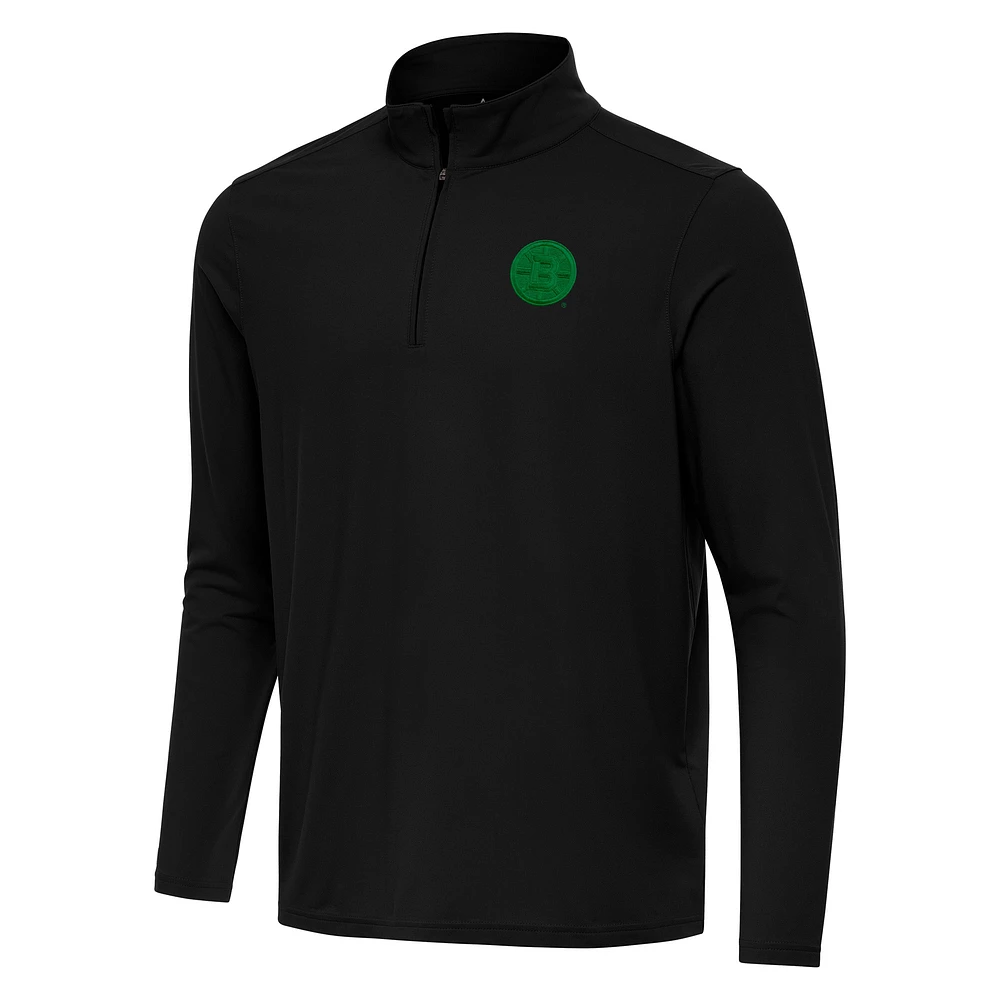 Men's Antigua Boston Bruins St. Patrick Intent Quarter-Zip Pullover Top