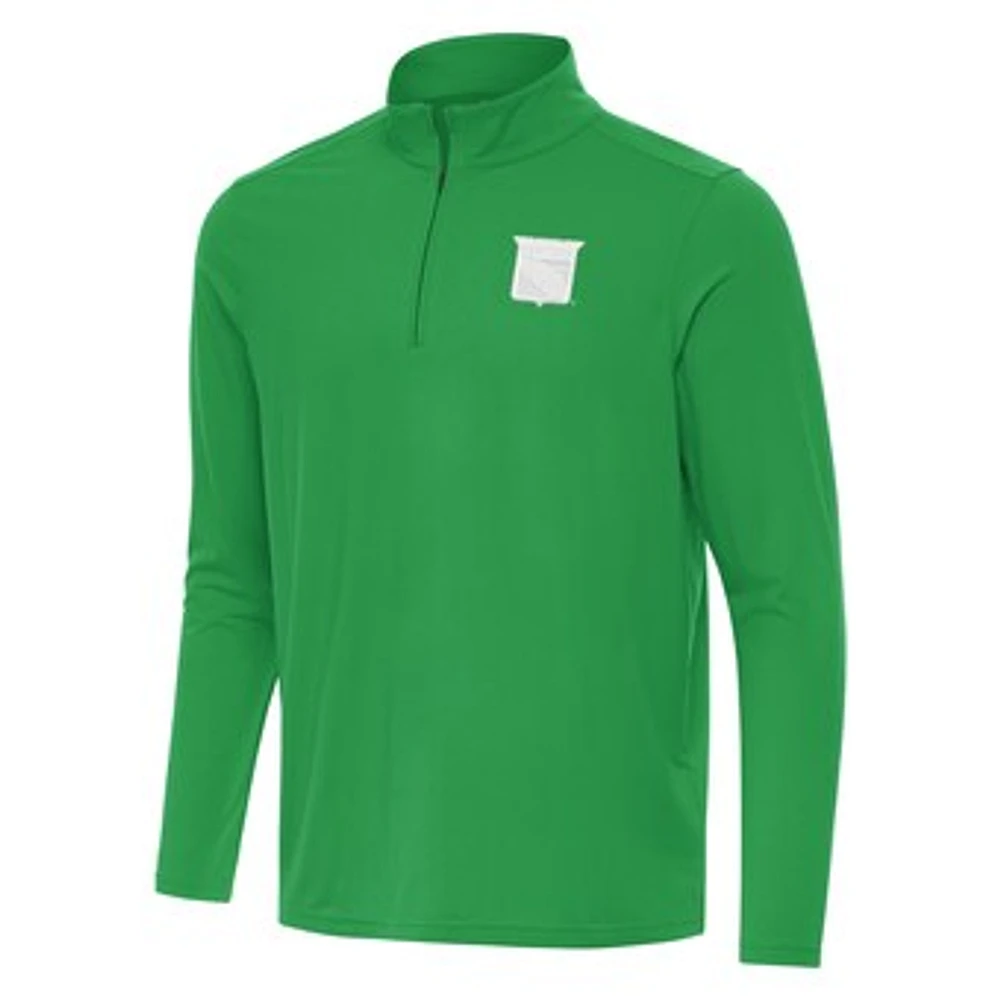Men's Antigua Kelly Green New York Rangers St. Patrick Intent Quarter-Zip Pullover Top