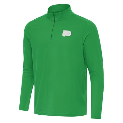 Men's Antigua Kelly Green Philadelphia Flyers St. Patrick Intent Quarter-Zip Pullover Top