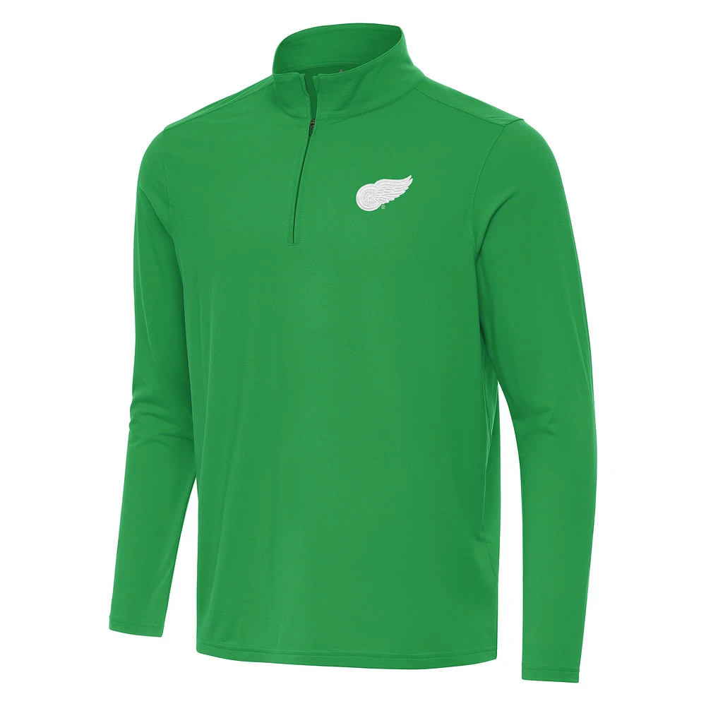 Men's Antigua Kelly Green Detroit Red Wings St. Patrick Intent Quarter-Zip Pullover Top