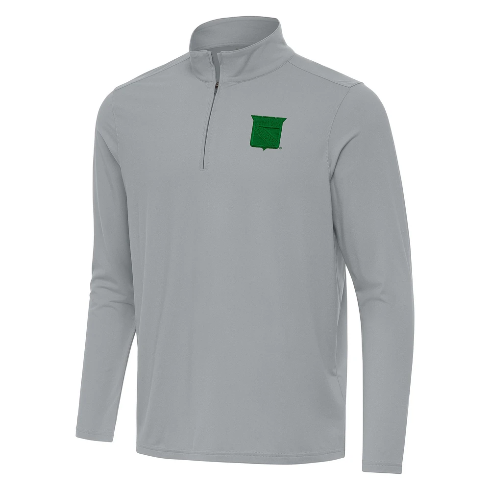 Men's Antigua New York Rangers St. Patrick Intent Quarter-Zip Pullover Top