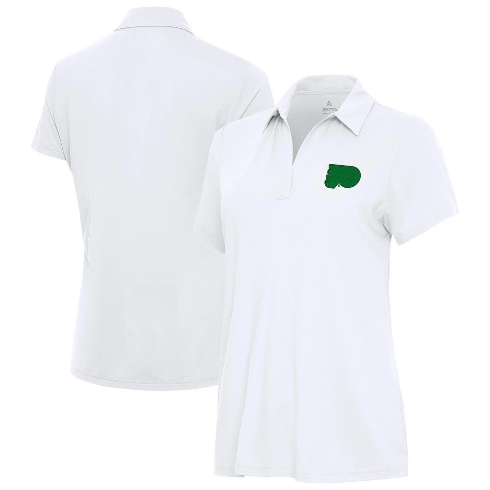 Women's Antigua White Philadelphia Flyers St. Patrick Era V-Neck Polo