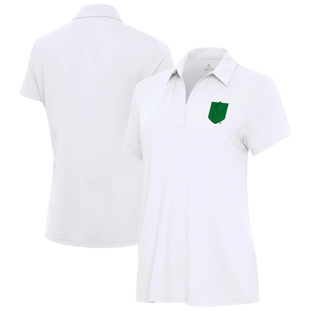 Women's Antigua White Vegas Golden Knights St. Patrick Era V-Neck Polo