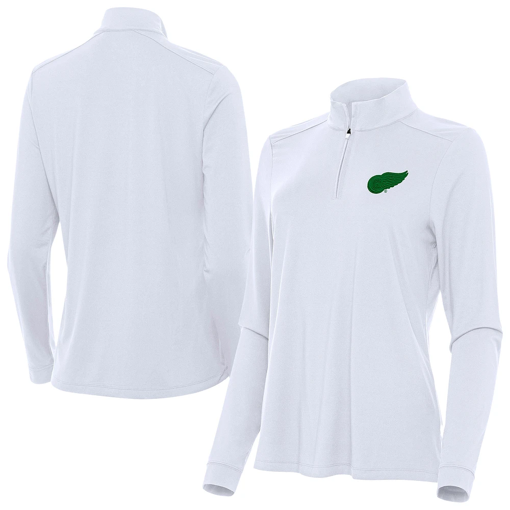Women's Antigua White Detroit Red Wings St. Patrick Intent Quarter-Zip Performance Top