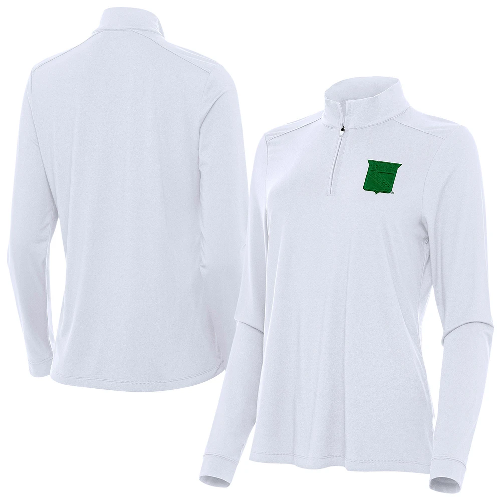 Women's Antigua White New York Rangers St. Patrick Intent Quarter-Zip Performance Top