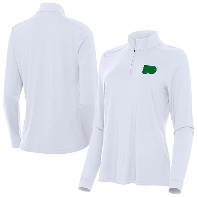 Women's Antigua White Philadelphia Flyers St. Patrick Intent Quarter-Zip Performance Top