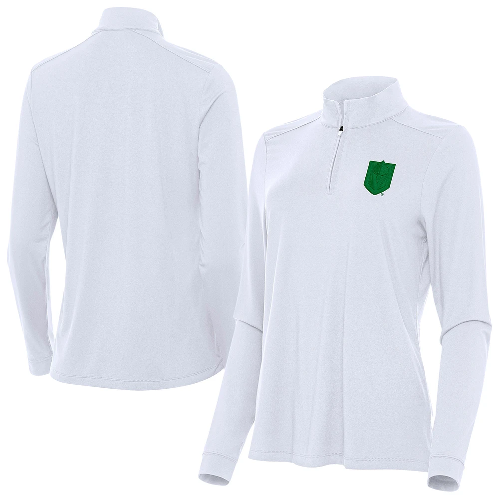 Women's Antigua White Vegas Golden Knights St. Patrick Intent Quarter-Zip Performance Top