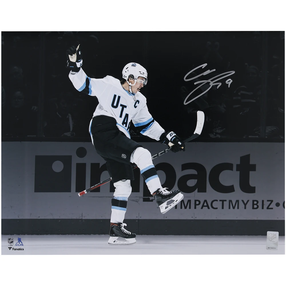 Clayton Keller Utah Hockey Club Autographed 16" x 20" White Jersey Celebration Spotlight Photograph