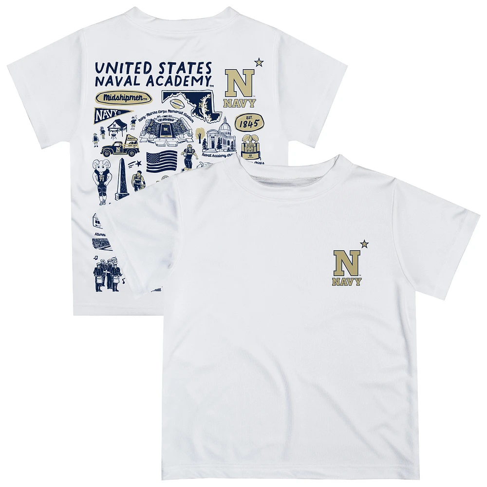 Youth Vive La Fete White Navy Midshipmen Impressions Artwork T-Shirt