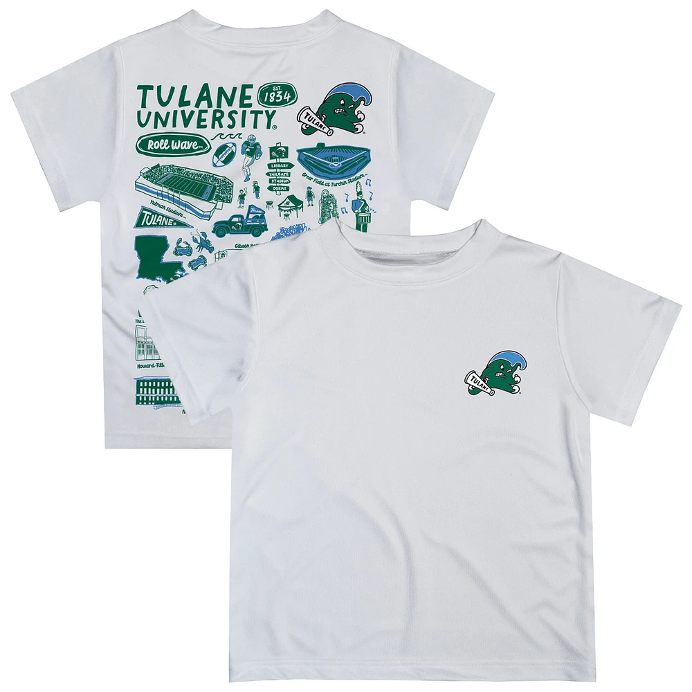 Youth Vive La Fete White Tulane Green Wave Impressions Artwork T-Shirt