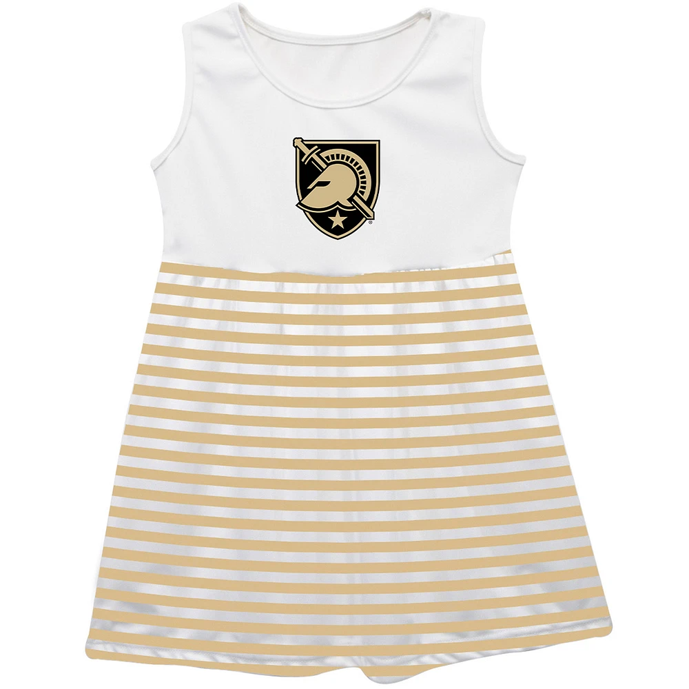 Girls Infant Vive La Fete Gold Army Black Knights Striped Tank Top Dress