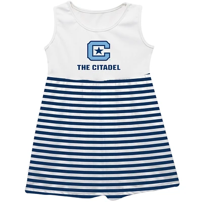 Girls Infant Vive La Fete Navy Citadel Bulldogs Striped Tank Top Dress