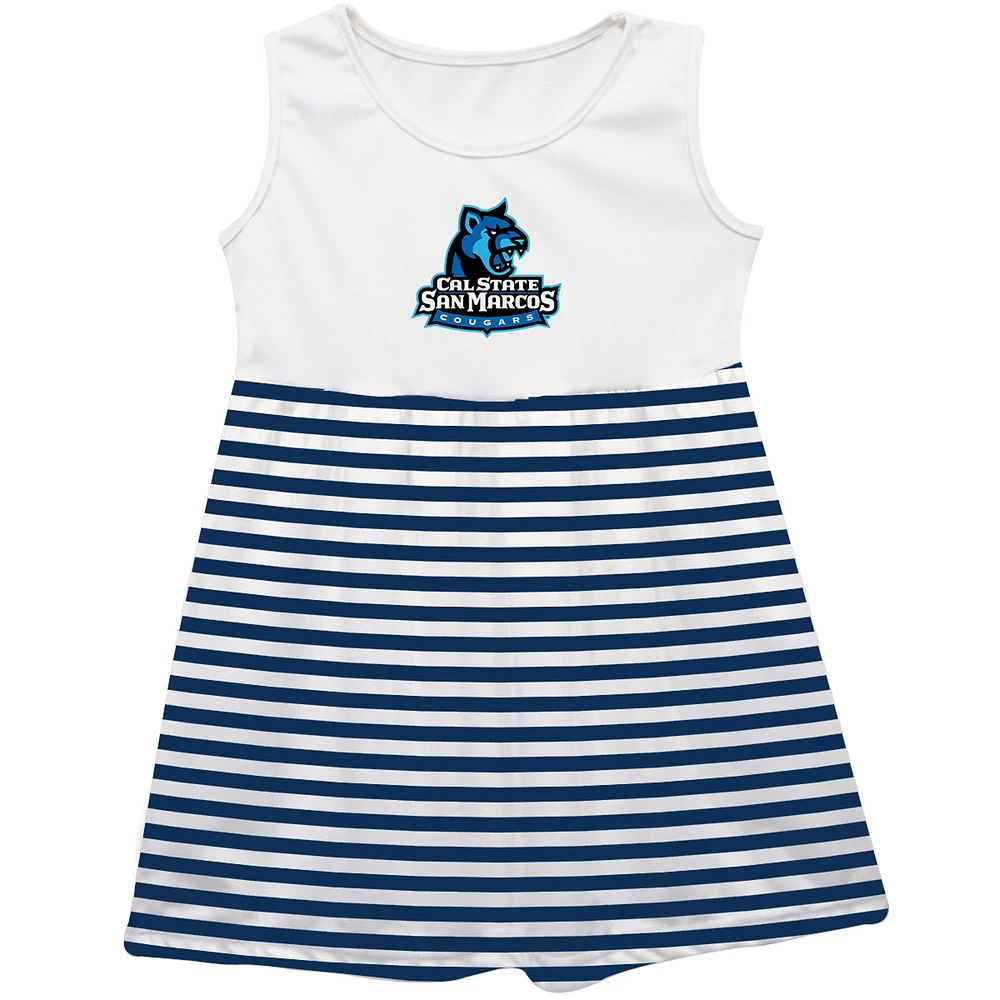 Girls Toddler Vive La Fete Navy Cal State San Marcos Cougars Striped Tank Top Dress