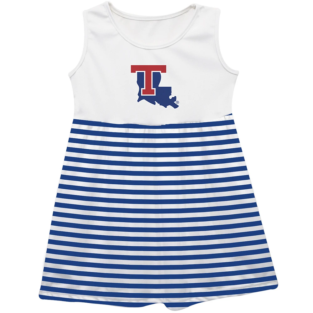 Girls Toddler Vive La Fete Royal Louisiana Tech Bulldogs Striped Tank Top Dress