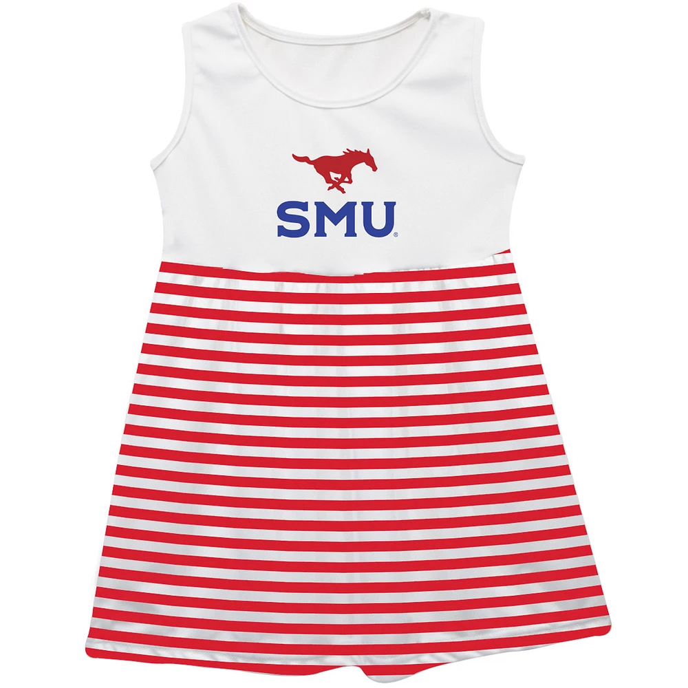 Girls Toddler Vive La Fete Red SMU Mustangs Striped Tank Top Dress