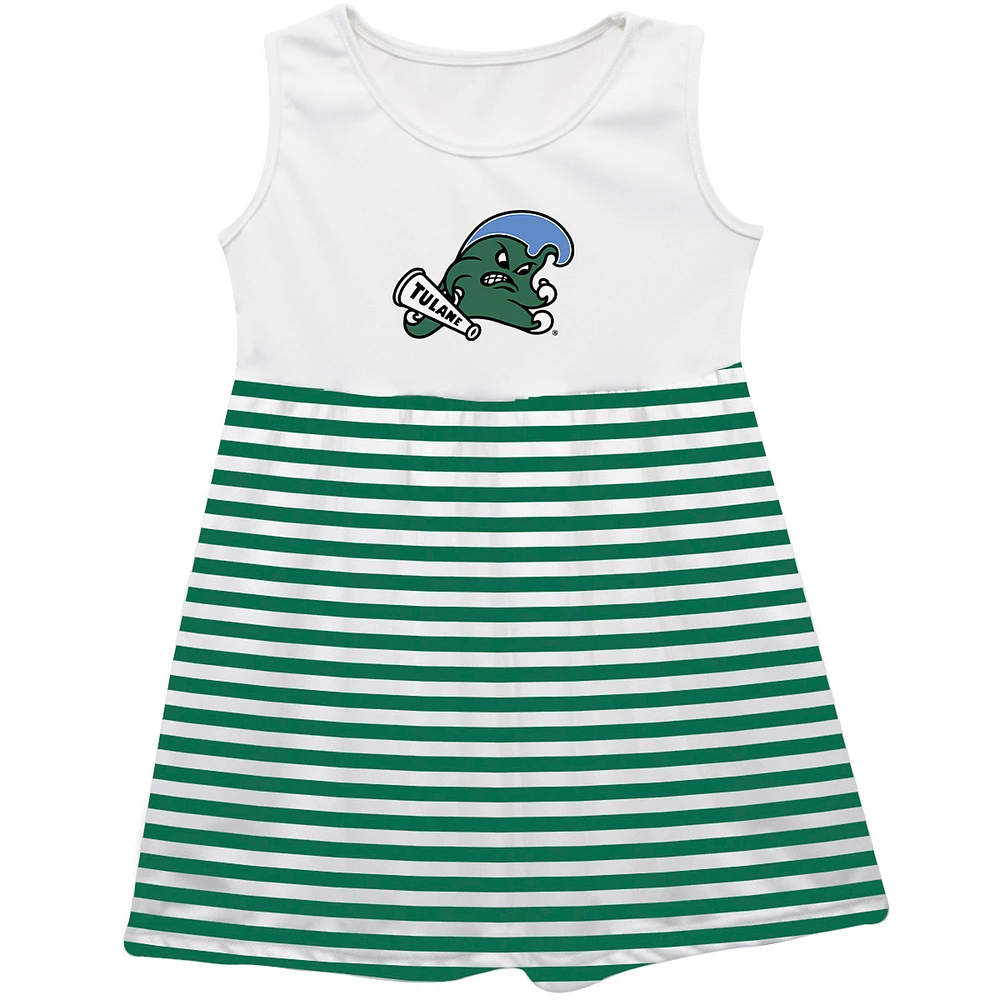 Girls Toddler Vive La Fete Green Tulane Wave Striped Tank Top Dress
