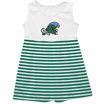 Girls Toddler Vive La Fete  Green Tulane Wave Striped Tank Top Dress