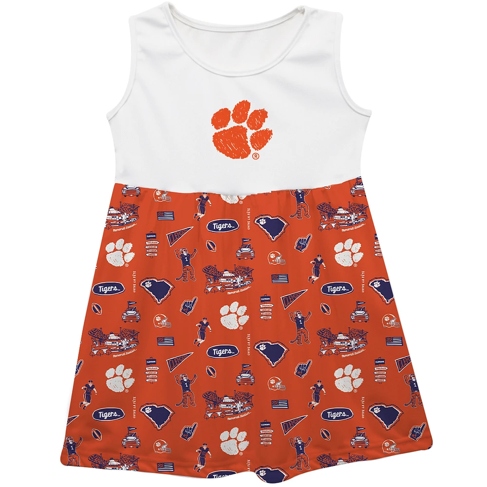 Girls Infant Vive La Fete Orange Clemson Tigers Impressions Artwork Tank Top Dress