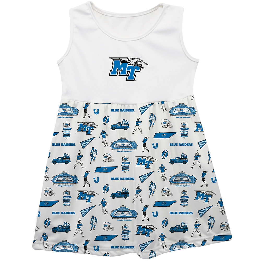 Girls Toddler Vive La Fete White MTSU Blue Raiders Impressions Artwork Tank Top Dress