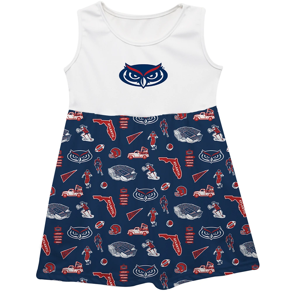 Girls Toddler Vive La Fete Navy Florida Atlantic Owls Impressions Artwork Tank Top Dress