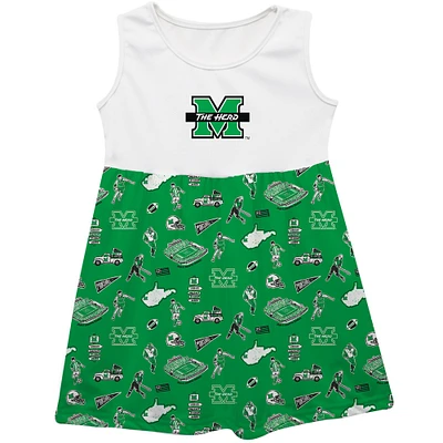 Girls Toddler Vive La Fete Green Marshall Thundering Herd Impressions Artwork Tank Top Dress