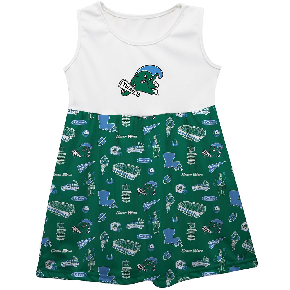 Girls Toddler Vive La Fete Green Tulane Wave Impressions Artwork Tank Top Dress
