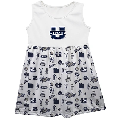 Girls Toddler Vive La Fete White Utah State Aggies Impressions Artwork Tank Top Dress