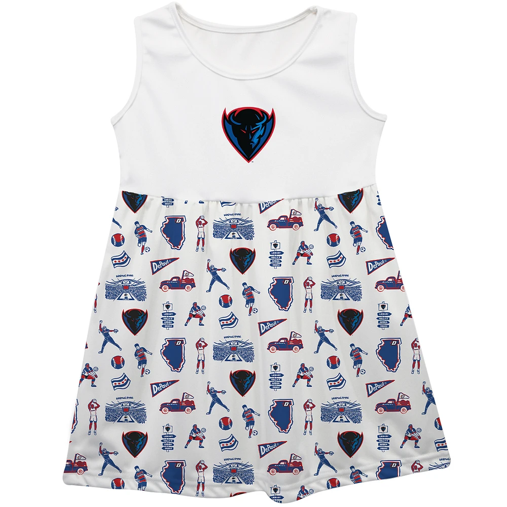 Girls Youth Vive La Fete White DePaul Blue Demons Impressions Artwork Tank Top Dress